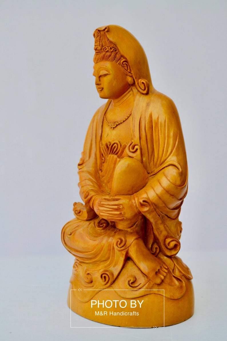 Sandalwood Hand Carved Sitting Lady Buddha Statue - Arts99 - Online Art Gallery