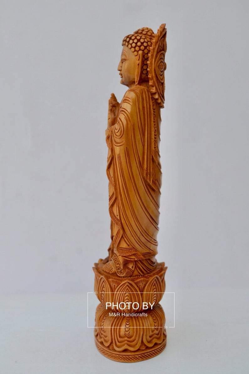 Sandalwood Round Carving Buddha Statue - Arts99 - Online Art Gallery