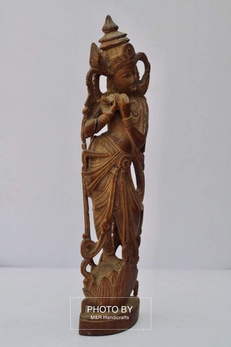 Vintage Sandalwood Carved Rare Lord Krishna Statue - Arts99 - Online Art Gallery