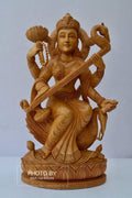 Beautifully Hand Carved Wooden Goddess Saraswati Statue - Arts99 - Online Art Gallery
