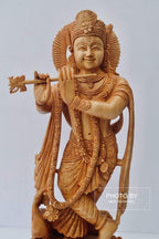 Wooden Very Beautifully Hand Carved Smiling Lord Krishna Statue - Arts99 - Online Art Gallery