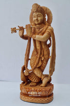 Wooden Very Beautifully Hand Carved Smiling Lord Krishna Statue - Arts99 - Online Art Gallery