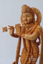 Wooden Very Beautifully Hand Carved Smiling Lord Krishna Statue - Arts99 - Online Art Gallery