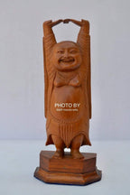 Vintage Sandalwood Carved Happy Man Laughing Buddha Statue - Arts99 - Online Art Gallery
