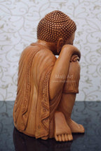 Fine Wood Carved Smiling Resting Buddha Statue - Arts99 - Online Art Gallery