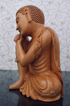 Fine Wood Carved Smiling Resting Buddha Statue - Arts99 - Online Art Gallery