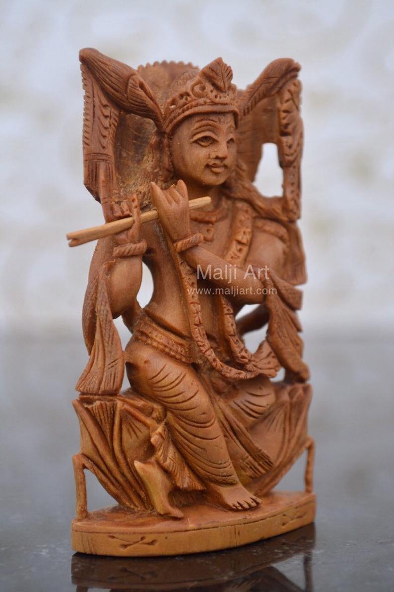 Sandalwood Carved Small Krishna Miniature idol - Arts99 - Online Art Gallery