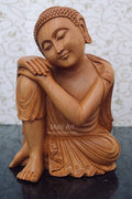 Fine Wood Carved Smiling Resting Buddha Statue - Arts99 - Online Art Gallery