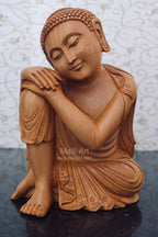 Fine Wood Carved Smiling Resting Buddha Statue - Arts99 - Online Art Gallery