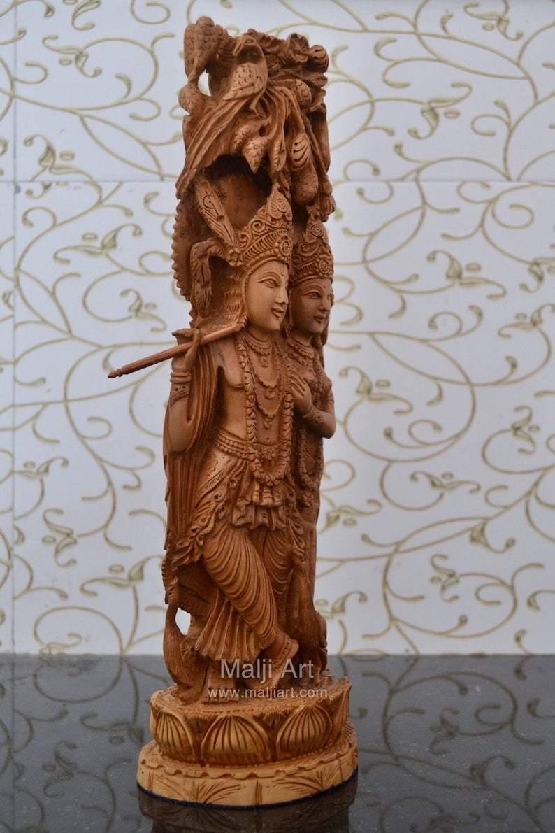 Sandalwood Fine Carved Radha Krishna Under Tree - Arts99 - Online Art Gallery