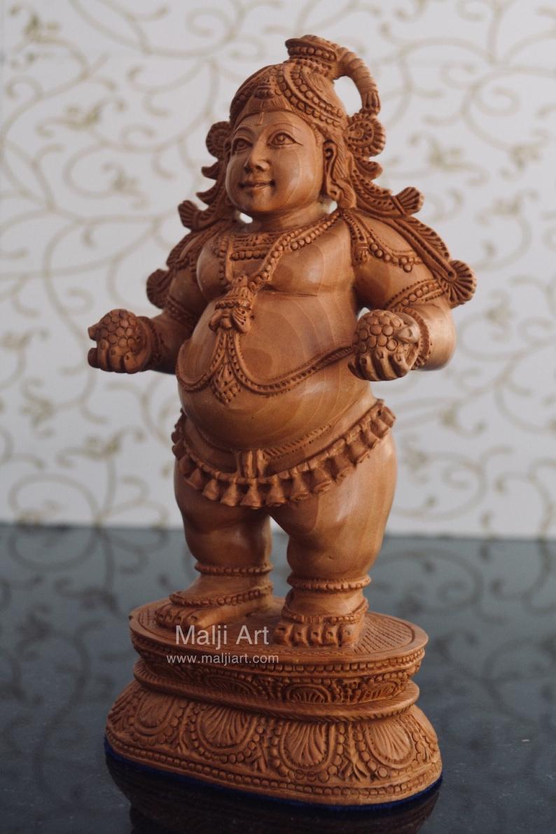 Wooden Fine Hand Carved Standing Baby Krishna Laddu Gopal Statue - Arts99 - Online Art Gallery