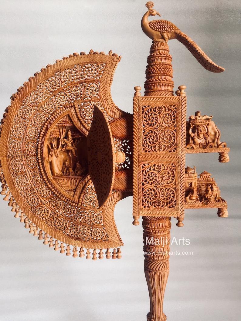 Sandalwood Unique Beautiful Krishna Collective Hand Fan - Arts99 - Online Art Gallery