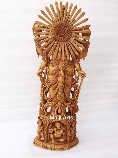 Wooden Fine High Quality Hand Carved Lord Vishnu Statue - Malji Arts