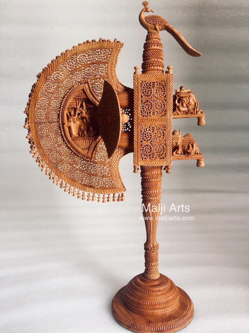 Sandalwood Unique Beautiful Krishna Collective Hand Fan - Arts99 - Online Art Gallery