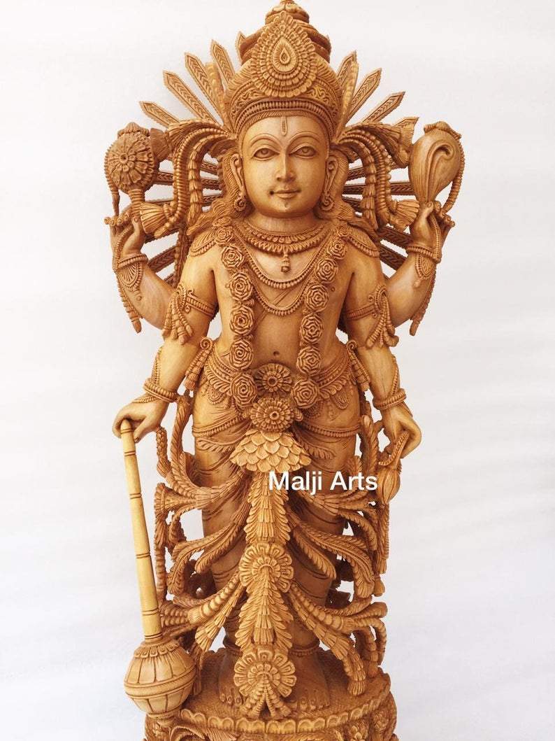 Wooden Fine High Quality Hand Carved Lord Vishnu Statue - Arts99 - Online Art Gallery