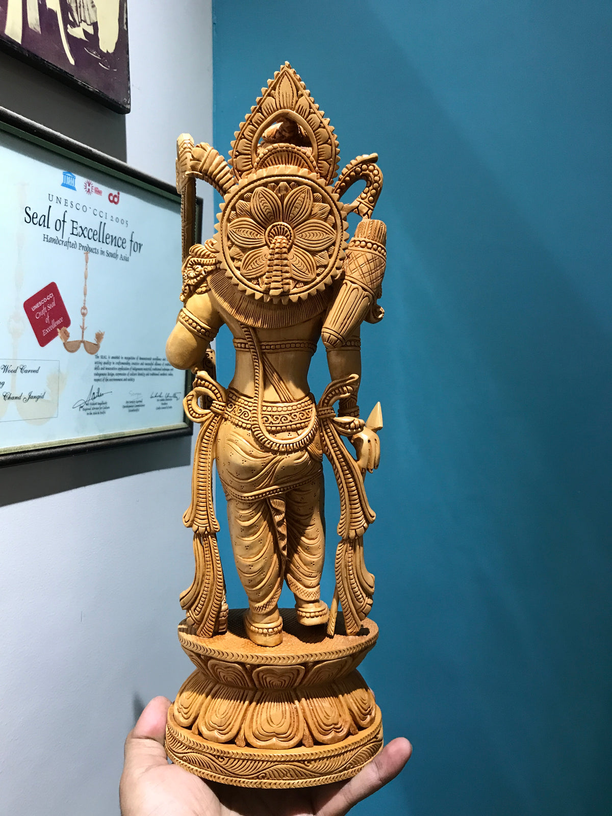 Wooden Fine Carved Ayodhya Temple Rama Statue 15" inches - Arts99 - Online Art Gallery